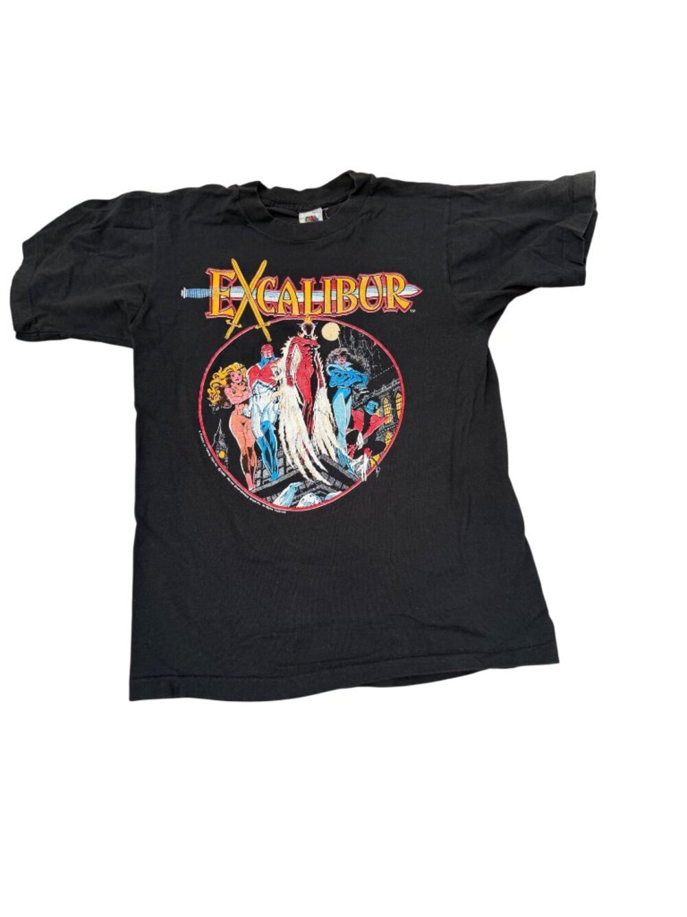 Vintage Excalibur Comic Graphic Black T-Shirt Made In USA Size M